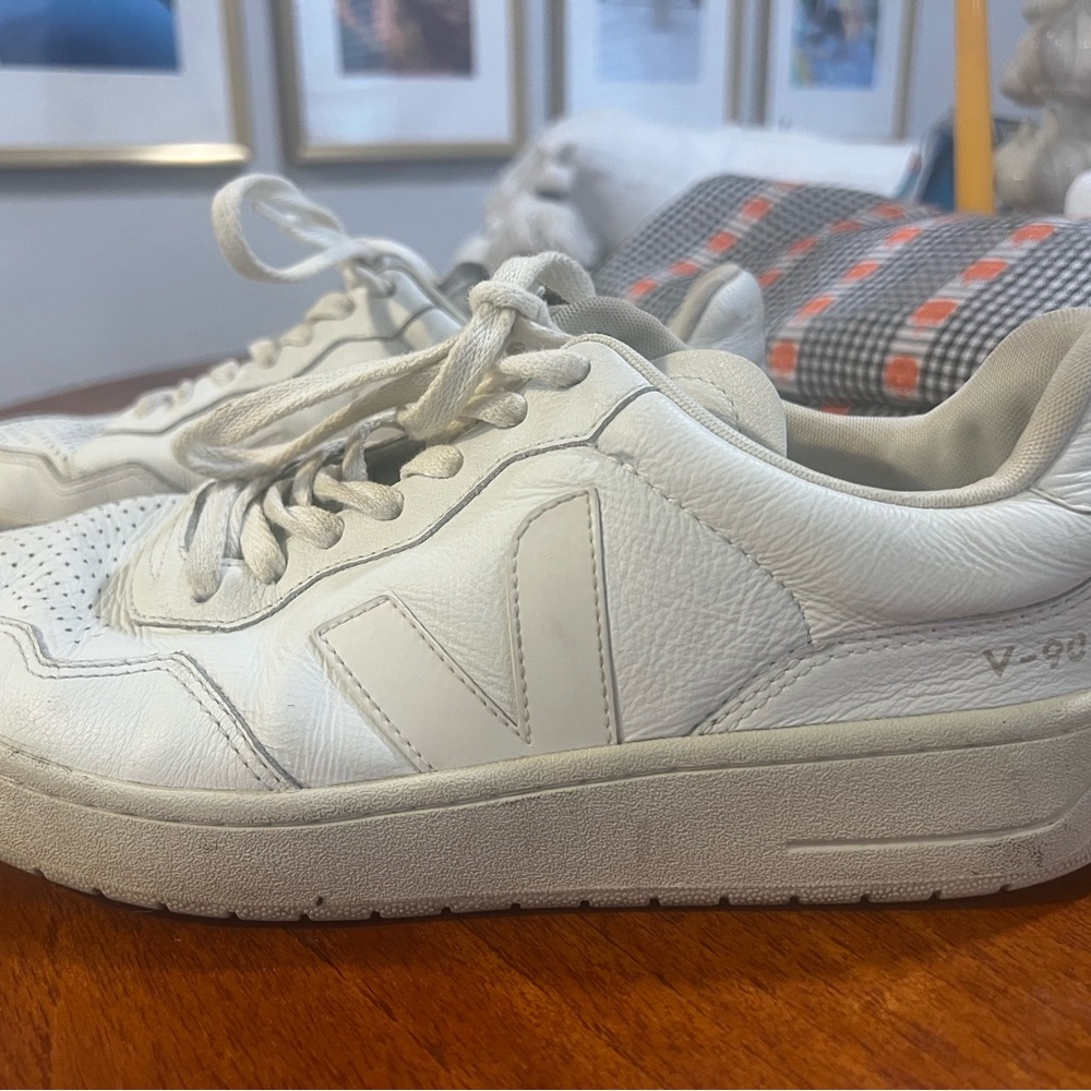 Veja Women's V-90 White Leather Sneakers